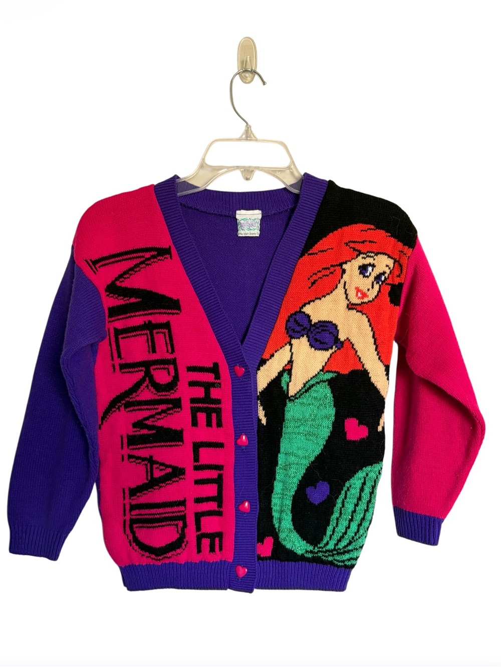 Vintage 90s Disney The Little Mermaid Ariel Knit Cardigan Sweater Size 6X